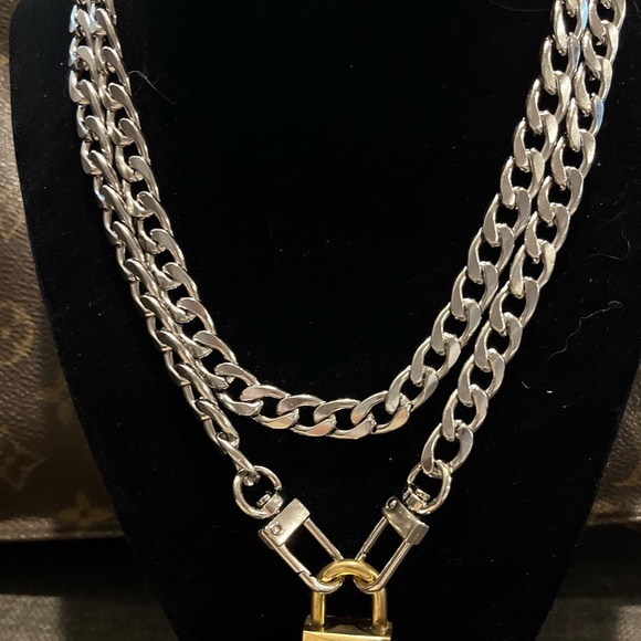 Louis Vuitton Padlock on Silver Stainless Steel Necklace with a Second Necklace - Picture 2 of 7